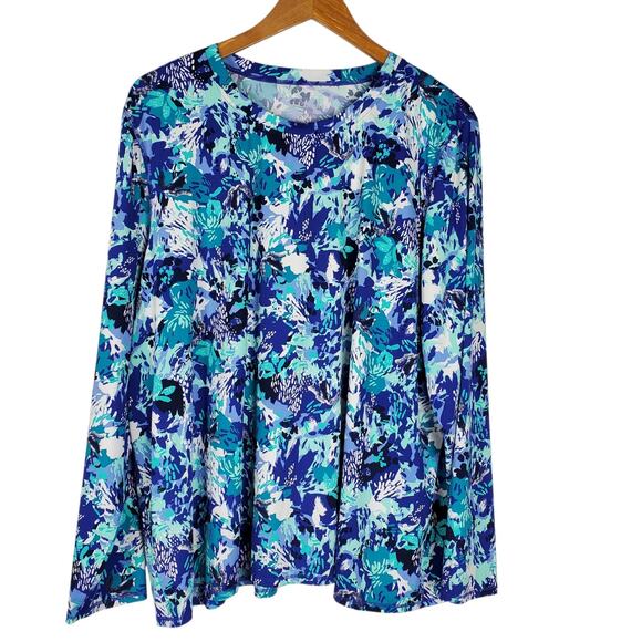 LL Bean SunSmart UPF 50+ Sun Shirt Womens Plus 3X Blue Long Sleeve Swim Beach - Picture 1 of 10